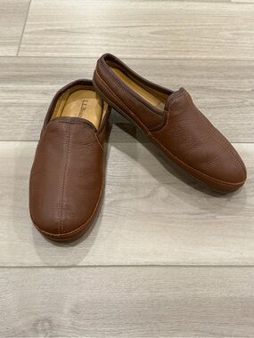 L.L. Bean Elkhide Scuff Slippers Size 12 Leather Brown